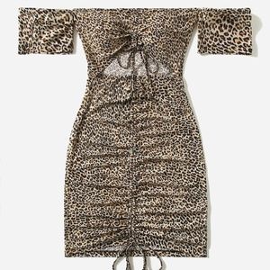 SHIEN Leopard Print Off Shoulder Dress